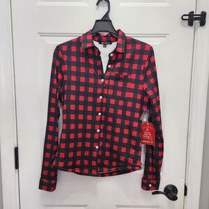 NWT Forever 21 Women's Fleece Sherpa Lined Plaid Button Down Shirt Size M